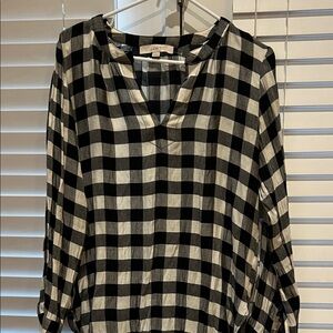LOFT Monochrome Checkered Blouse